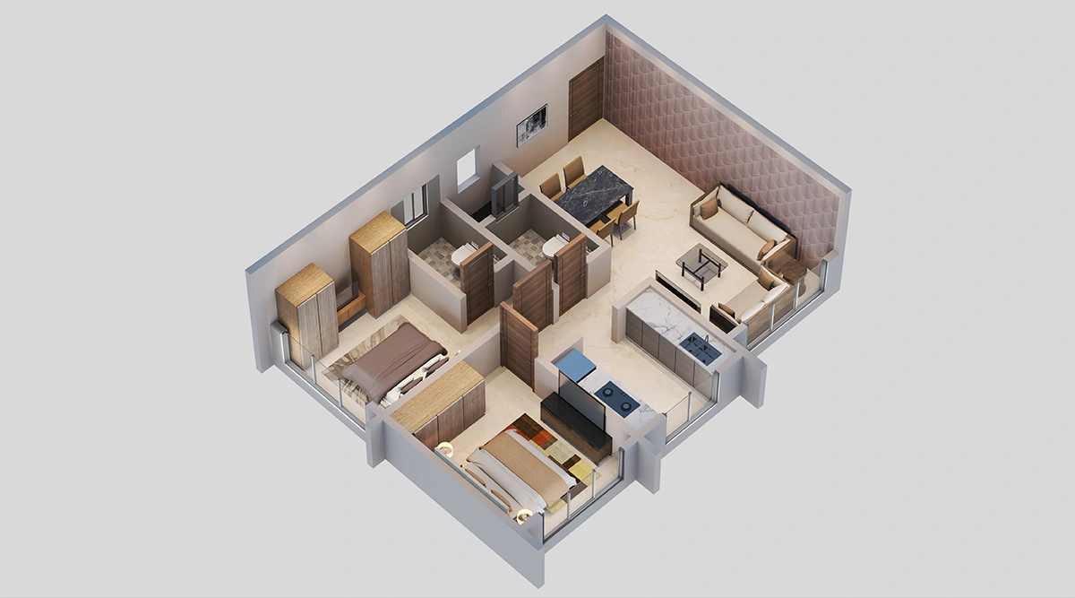 2 BHK Isometric — 531 sq ft
