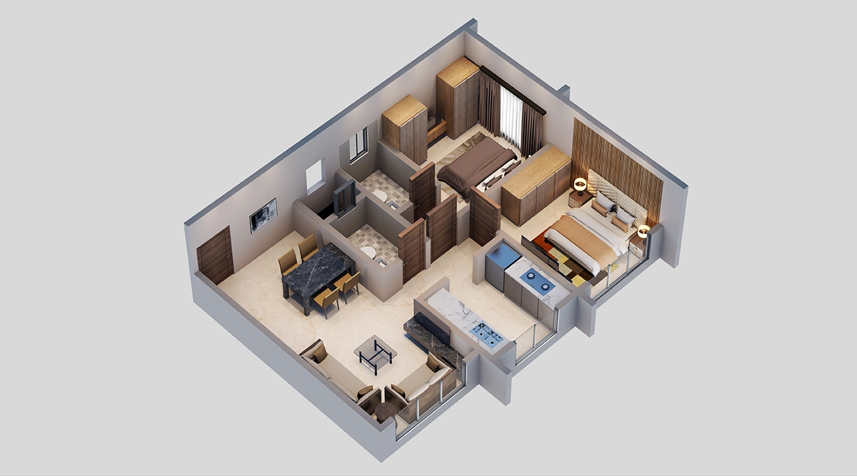 2 BHK Isometric — 560 sq ft