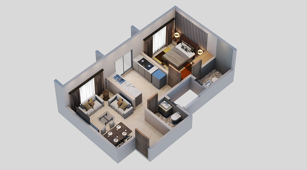 1 BHK Isometric — 404 sq ft